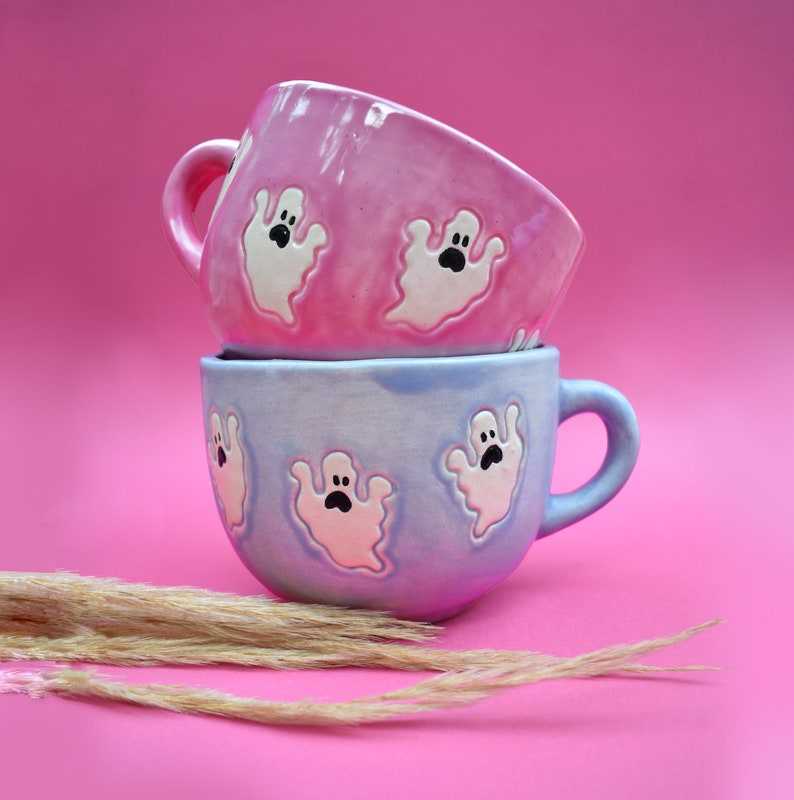 Ceramic ghost mug, holiday decor, handmade ceramics, coffee cup, spooky season, personalized mug, autumn decor, holiday gift, gift, spooky image 3