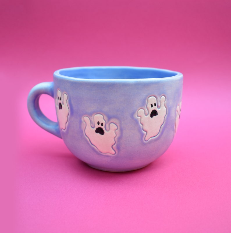 Ceramic ghost mug, holiday decor, handmade ceramics, coffee cup, spooky season, personalized mug, autumn decor, holiday gift, gift, spooky image 1