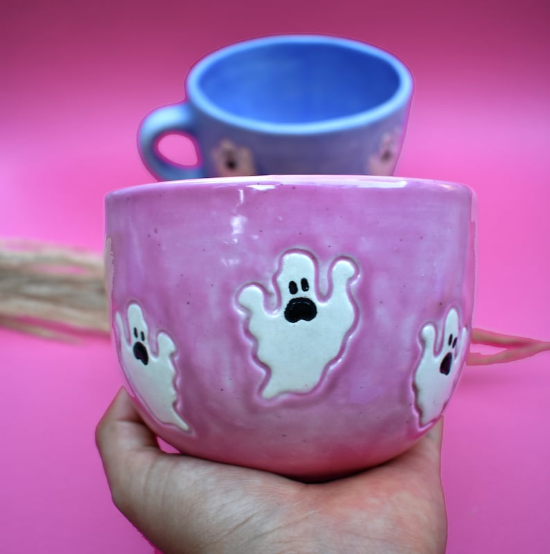 Ceramic ghost mug, holiday decor, handmade ceramics, coffee cup, spooky season, personalized mug, autumn decor, holiday gift, gift, spooky image 4