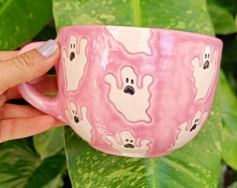 ceramic ghost mug, halloween, holiday decor, handmade ceramics, holidays gift, spooky season, coffee mug, personalized mug, Christmas, gift