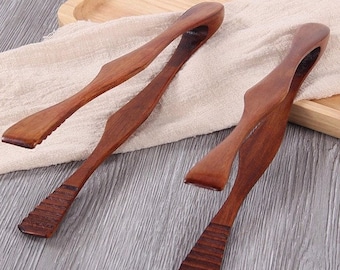 Set Of 4 Beech Wooden Kitchen BBQ Bread Toast Cooking Food Salad Serving Tongs