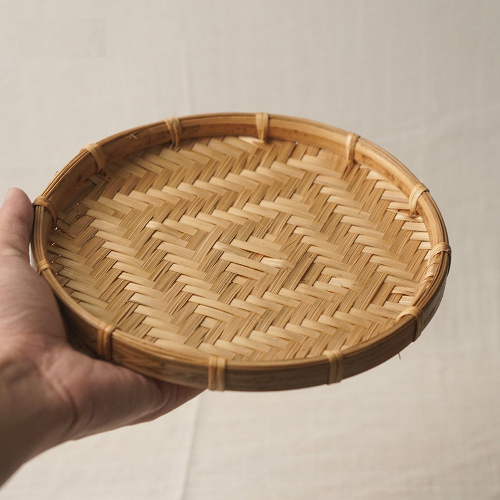 Set 3 Round Woven Bamboo Tray Bamboo Wall Basket Bamboo Etsy