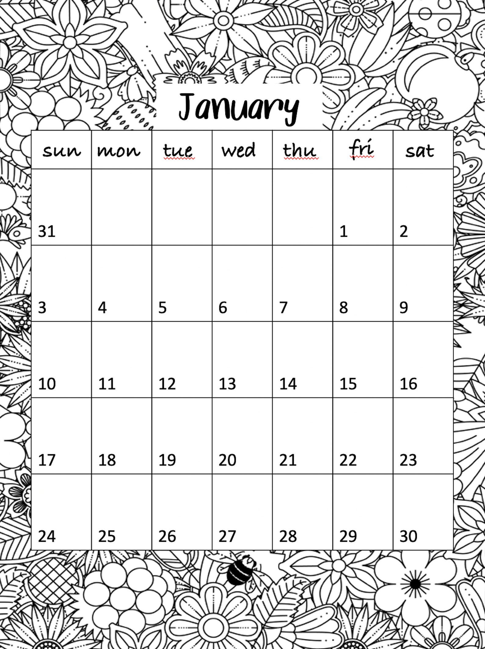 Color Your Own Calendar Printable 2021 Calendar Colorable Etsy