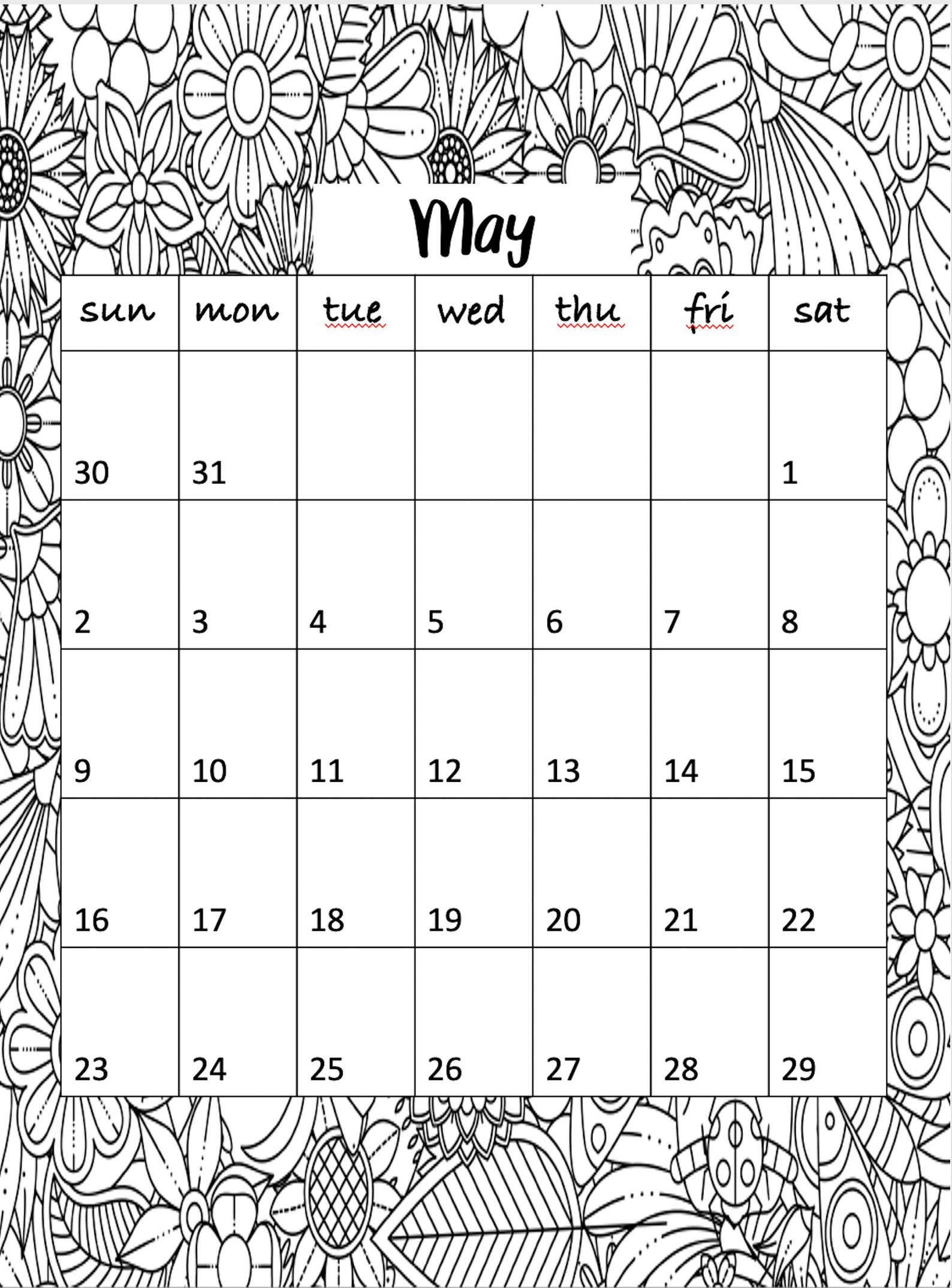 Color Your Own Calendar Printable 2021 Calendar Colorable Etsy