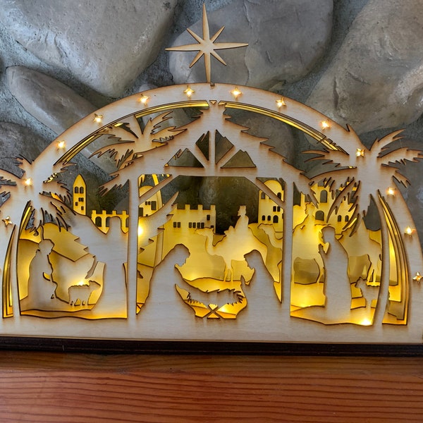 Laser cut Baltic Birch  Schwibbogen, Christmas Decoration, Window decoration, Christmas gifts, Nativity Collections, Mantle Decoration
