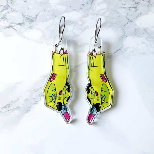Glamour Ghoul - Zombie Hand Acrylic Earrings