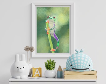 Watercolor tree frog, tree frog art, frog wall art, frog art print, frog print nursery, nursery frog print, green frog print, Print art