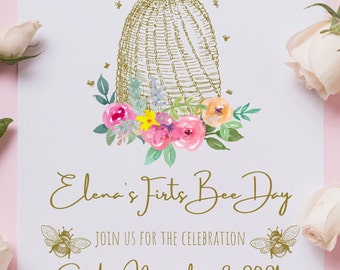 Bee Day Invite, Bumble Bee Birthday Invitation, Printable Bee Flowers Birthday Invite, Instant Download, Girls Bee Invitation