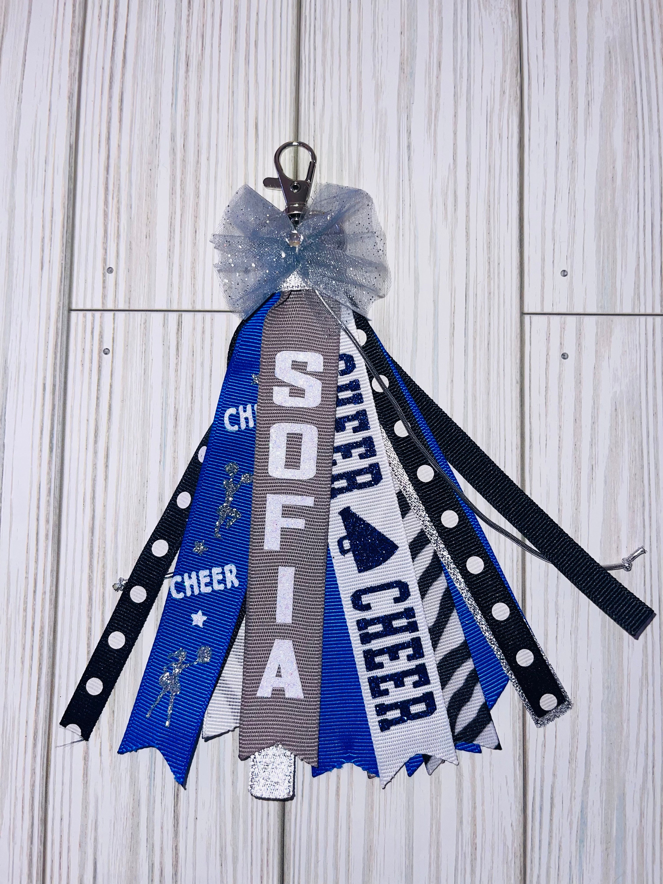 Personalized Cheer or Dance Zipper Pull Zipper Bag Tag Backpack Charm Cheer  Pull up Dance Pull up Ribbon Charm 