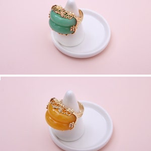 Jade Ring 2pc set, Green+Yellow, Hanbok Ring For Adults, Korean Traditional Ring, Adjustable Ring, Vintage Jade Ring