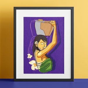 Balinese Women Carrying Pot on Head, Bautiful Women, Flower in Hair, PRINTABLE Art, DIGITAL DOWNLOAD, Print Wall Art, Home Decor Ideas