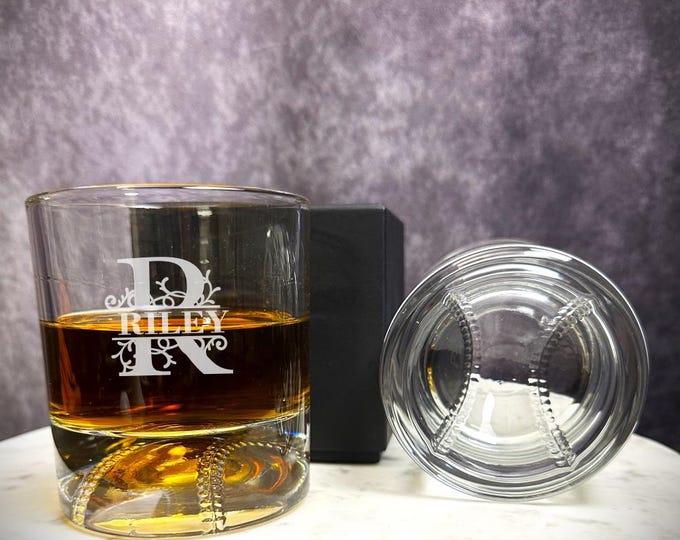 Personalized Baseball Whiskey Glass Gift Set – Etched Bourbon Lover Coach Present