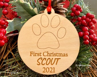 Personalized 2023 Dog Cat Wood Christmas Ornament, Wooden Baubles, Custom Puppy First Ornament, Custom Christmas Ornament, Housewarming Gift