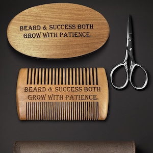 Personalized Beard Care Kit for Men Custom Brush, Comb & Scissors Grooming Gift for Him Husband Dad