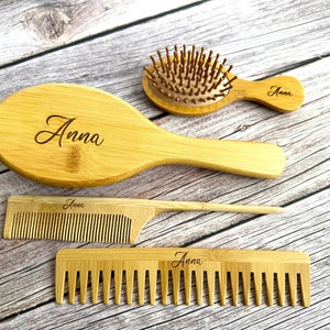 Personalized Bamboo Hair Brush Comb Set Mother day gift Birthday Wooden Hair Brush girl hair comb for kids hair mini Brush bamboo brush set