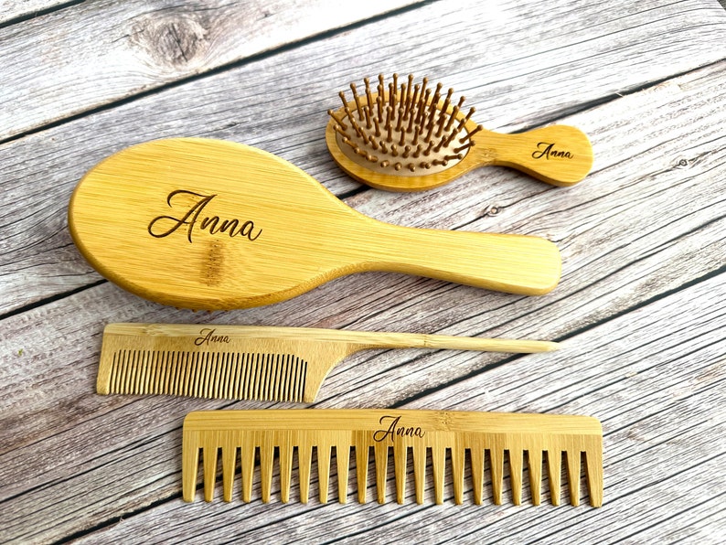 Personalized Bamboo Hair Brush Comb Set Mother day gift Birthday Wooden Hair Brush girl hair comb for kids hair mini Brush bamboo brush set