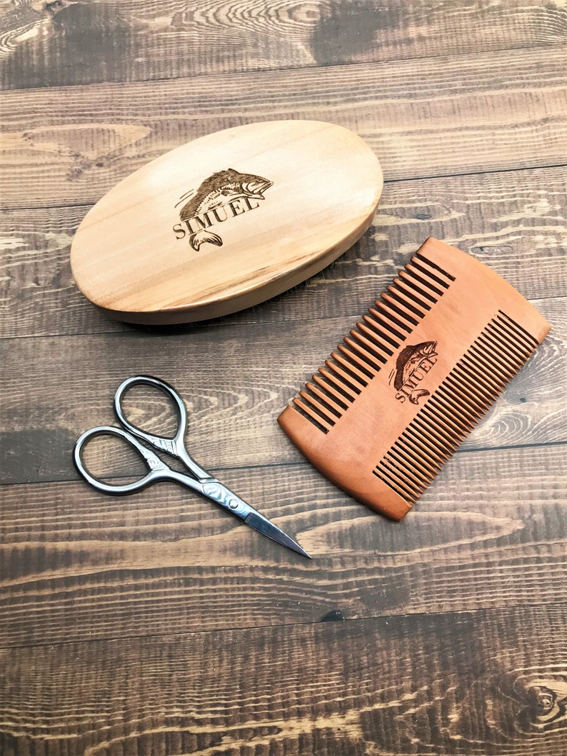 Personalized Beard Comb Wooden Brush Gift for Him Personalized Father Day Gift wedding Gift Beard Boyfriend Custom Gift Dad Husband Mustache Comb fishermen gift Walley bass fish logo monogram