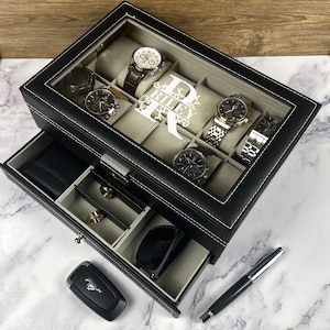 Personalized Leather Watch Box Watch Storage Watch Organizer Double Layer Watch Case Gifts for him Fathers Day Gift Gift for Best Man Gift
