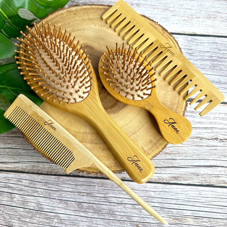 Personalized Bamboo Hair Brush Comb Set Mother Day Gift Birthday Wooden Hairbrush Girl Hair Comb for Kids Mini Bamboo Brush Set Niece Gift image 1