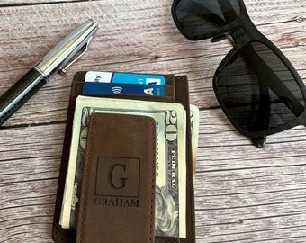 Personalized Slim Leather Wallet: Monogrammed Card Holder, Father's Day Gift