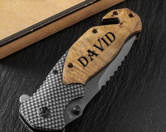 Engraved Wood Handle Pocket Knife Personalized Gift for Dad Hunting Custom Knife Boyfriend Camping