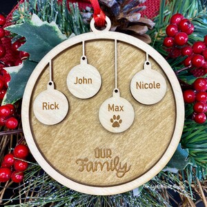 Personalized New Family Christmas Ornament 2024 Family Members Names Pets First Christmas Ornament Wooden Christmas Gift Housewarming Gift