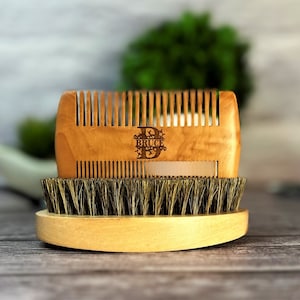 Escova de barba personalizada presente conjunto de escova de barba para cuidados com a barba presente para padrinhos marido gravado aniversário presente para homens escova de madeira presente para dia dos pais