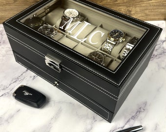 Engraved Leather Watch Box Father Of the Groom Gift Usher Watch Storage Box Christmas Gift Watch Organizer for Him 12 Slots Son Wedding Gift
