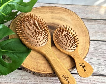 Personalized Bamboo Hairbrush Set: Mother's Day Gift, Engraved Paddle Brush
