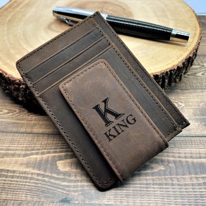 Personalisierte dünne Brieftasche, Vatertagsgeschenk, minimalistische Leder-Kartenhalter Herren Brieftasche, Geschenk für ihn, Ehemann Geschenk, Monogramm Brieftasche