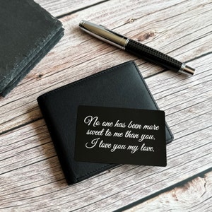 Tarjeta de billetera personalizada Billetera personalizada Insertar Tarjeta de mensaje personalizada Tarjeta de billetera de metal Texto Cita Regalo para él Mensaje de amor Regalo para esposo Papá
