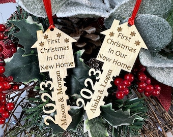 Personalized OUR First Home Christmas Ornament 2023 MY First Home Ornament Gift Custom Wooded Key Christmas Ornament Realtor Closing Gift