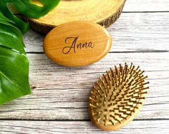 Personalized Wooden Travel Hairbrush Hand Sized Earth Friendly Sustainable Brush Gift for Women Hairbrush Zero Waste Organic Wood Hairbrush