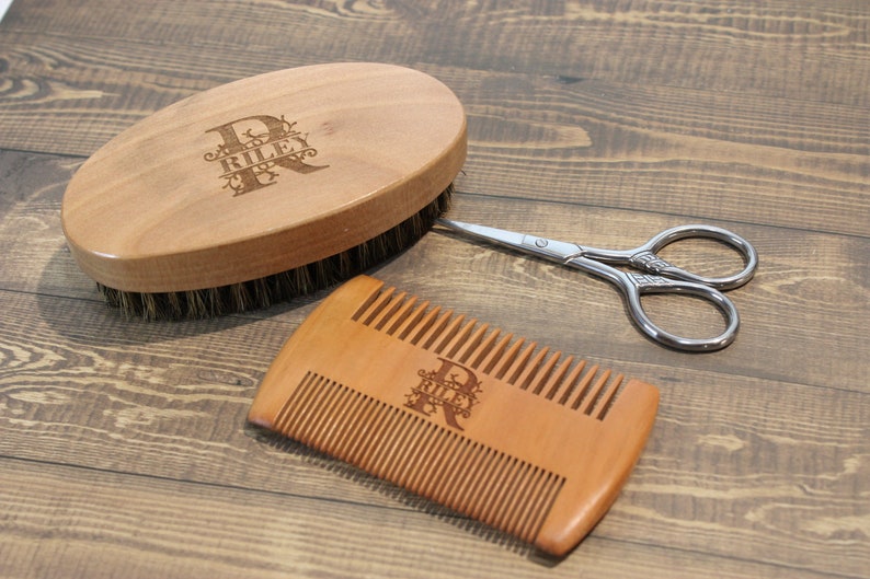 Personalized Wooden Beard Comb beard Brush valentine gift for him fathers Day gift for him husband gift beard care set beard care kit anniversary gift husband Christmas Gift Dad
