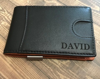 Personalized Leather Bifold Wallet: Engraved Money Clip Wallet