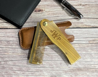 Personalized Folding Wood Comb kit Men Beard Comb Set Father day Perfect Gift for him Mustache Comb Custom Gift Anniversary Dad gift