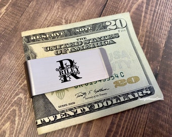 Personalized Money Clip: Engraved Stainless Steel, Husband/Groomsmen Gift Wedding Party Father Day Initials Groomsmen  Dad