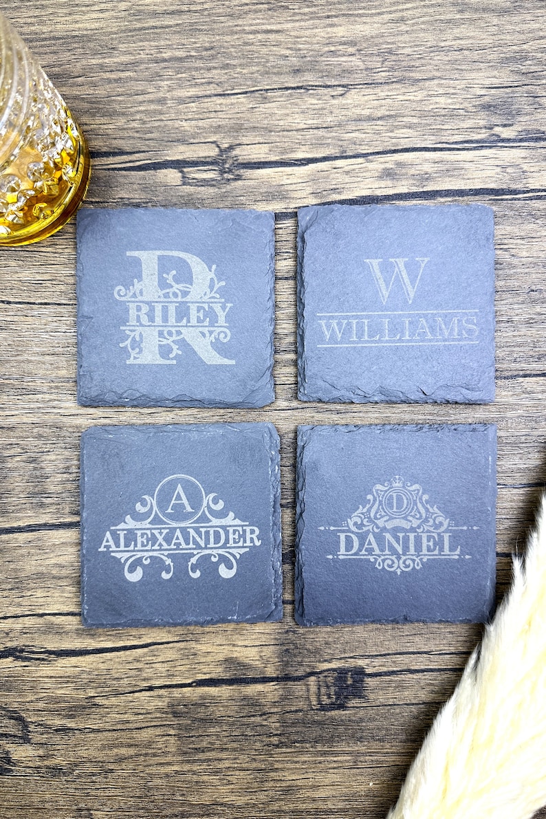 Custom Engraved Slate Coasters Personalized Gifts for Him Coaster Set ...