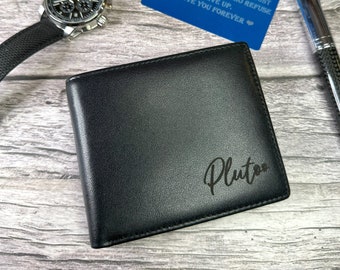 Personalized Leather Bifold Wallet: Engraved Gift for Men Boyfriend Gift Anniversary Husband Black Christmas