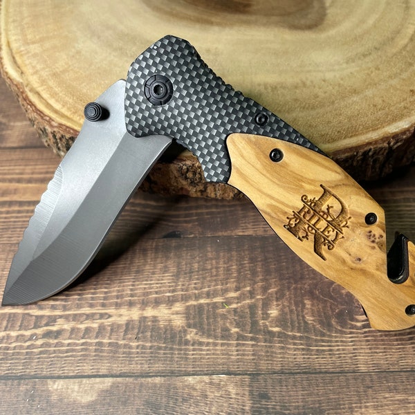 Engraved Pocket Knife for Boyfriend, Personalized Monogram Knife for Husband, Hunting Folding Custom Knife, Anniversary, Father's Day Gift,