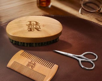 Wood Beard Comb & Brush Gift Set for Him Personalized Beard Care Kit Father Day Gift Custom Grooming Hair Boyfriend Valentines Day Gift