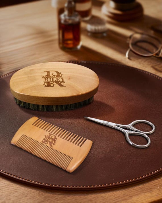 Wood Beard Comb & Brush Gift Set for Him Personalized Beard Care Kit Father Day Gift Custom Grooming Hair Boyfriend Valentines Day Gift