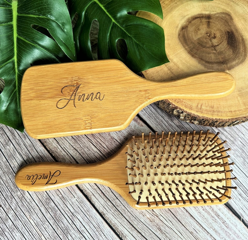 Personalized Bamboo Hair Brush Wood Paddle Hair Brush Mother Etsy