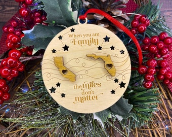 Togetherness Ornament Personalized Wooden Ornament Family Christmas Personalized Family Ornament Long Distance Ornament Miles apart Siblings