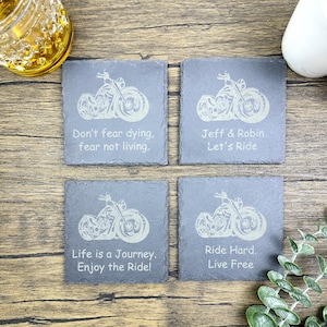 Biker Gift Slate Coaster Set Man Gift Inwijdingsfeest Gegraveerde Drink Coasters Biker Quote Gift Verjaardag Kerstcadeau Motorfiets Geschenken