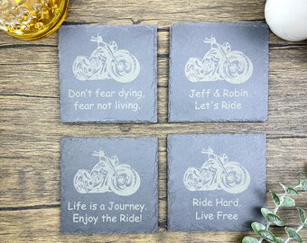 Biker Gift Slate Coaster Set Husband Gift Housewarming Engraved Drink Coasters Biker Quote Gift Anniversary Christmas Gift Motorcycle Gifts