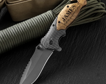 Engraved Wood Handle Pocket Knife, Father's Day Gift for Dad