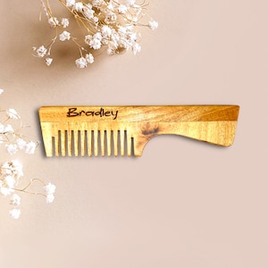Personalized Wood Neem Hair Comb Beard Mustache Comb Groomsmen Gifts Anniversary for Him Boyfriend Gift for Men Husband Custom Engraved Comb