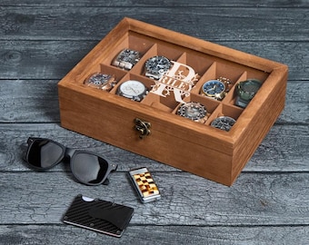 Personalized Wooden Watch Box Organizer Engraved Gift Walnut Box Storage Case