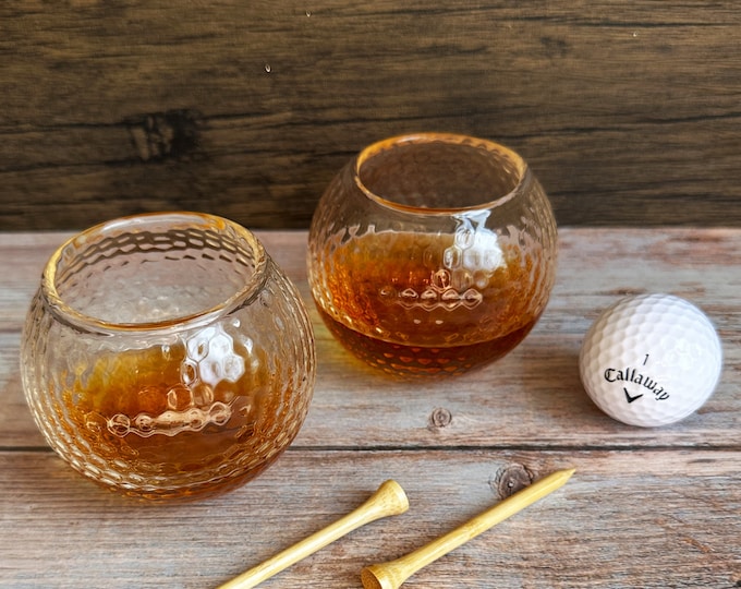 Personalized Golf Ball Whiskey Glass Set Custom Engraved Bourbon Glasses Golfer Gift